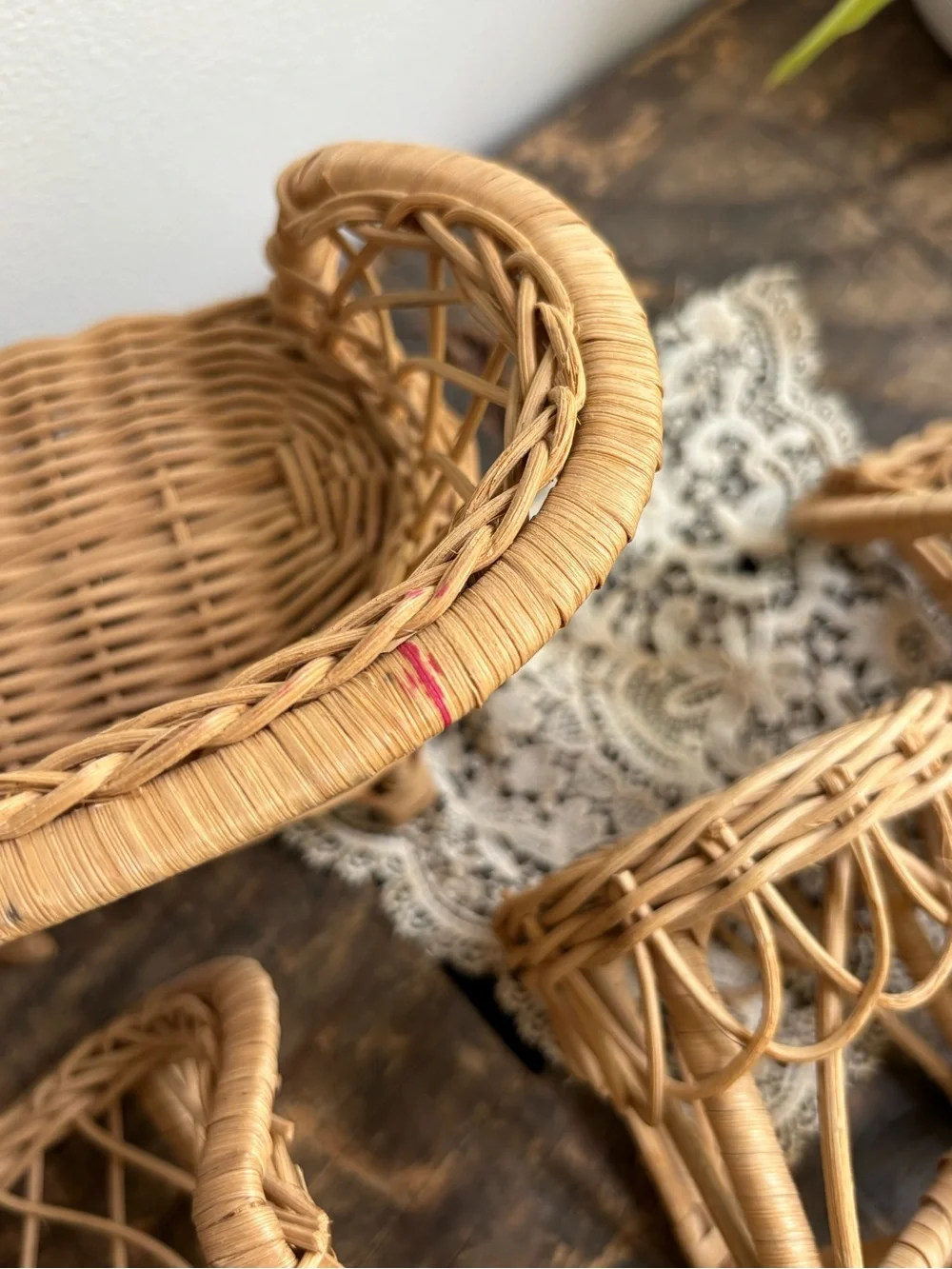Vintage miniature Natural Rattan Wicker chair and sofa set loveseat